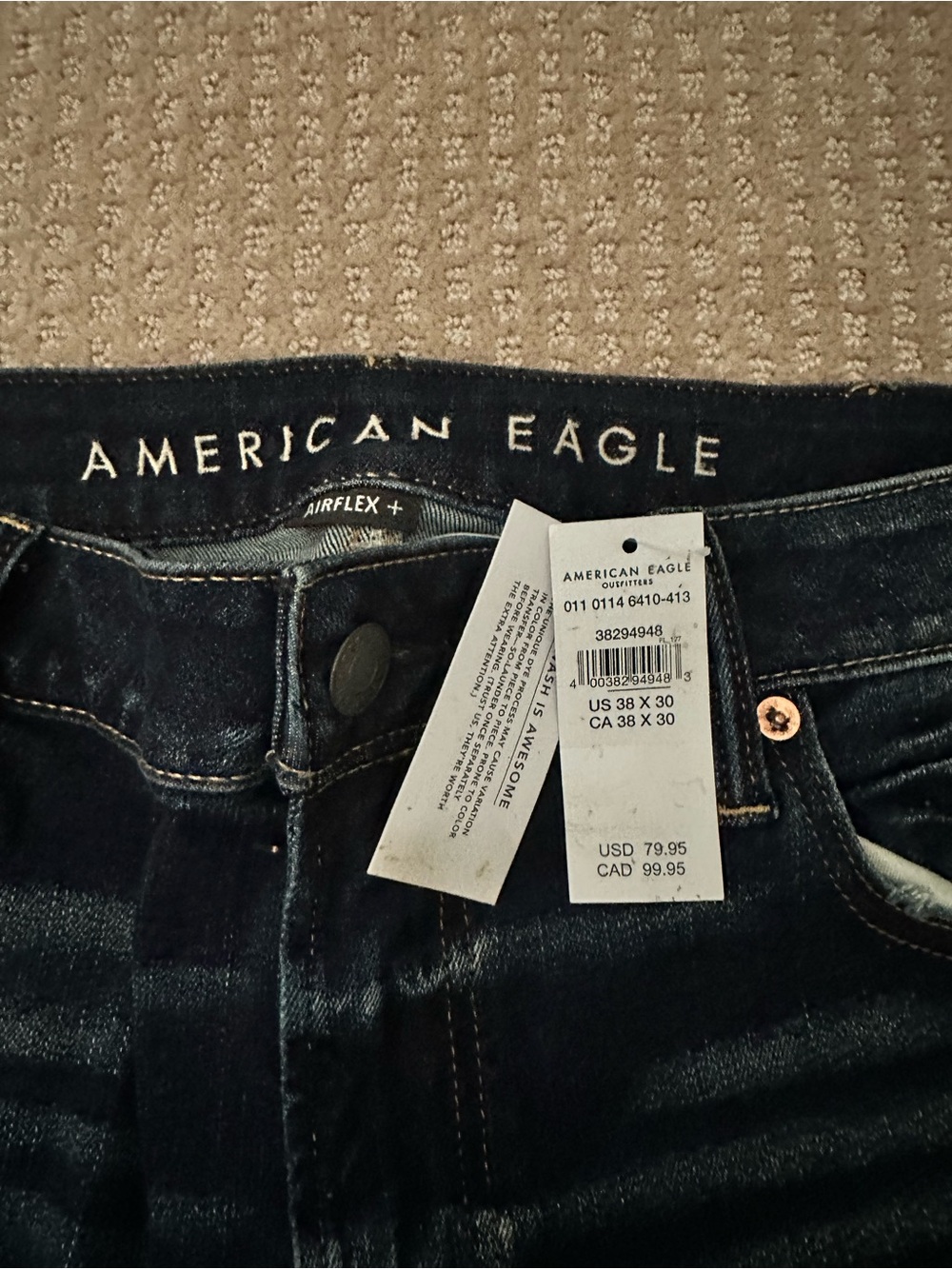 American Eagle Outfitters Men’s Slim Distressed Dark Blue Jeans - Picture 2 of 3